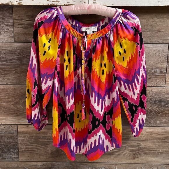 Josephine Studio Women’s Petite X Small Artsy Bright Pullover Dress Blouse Top - Picture 1 of 9